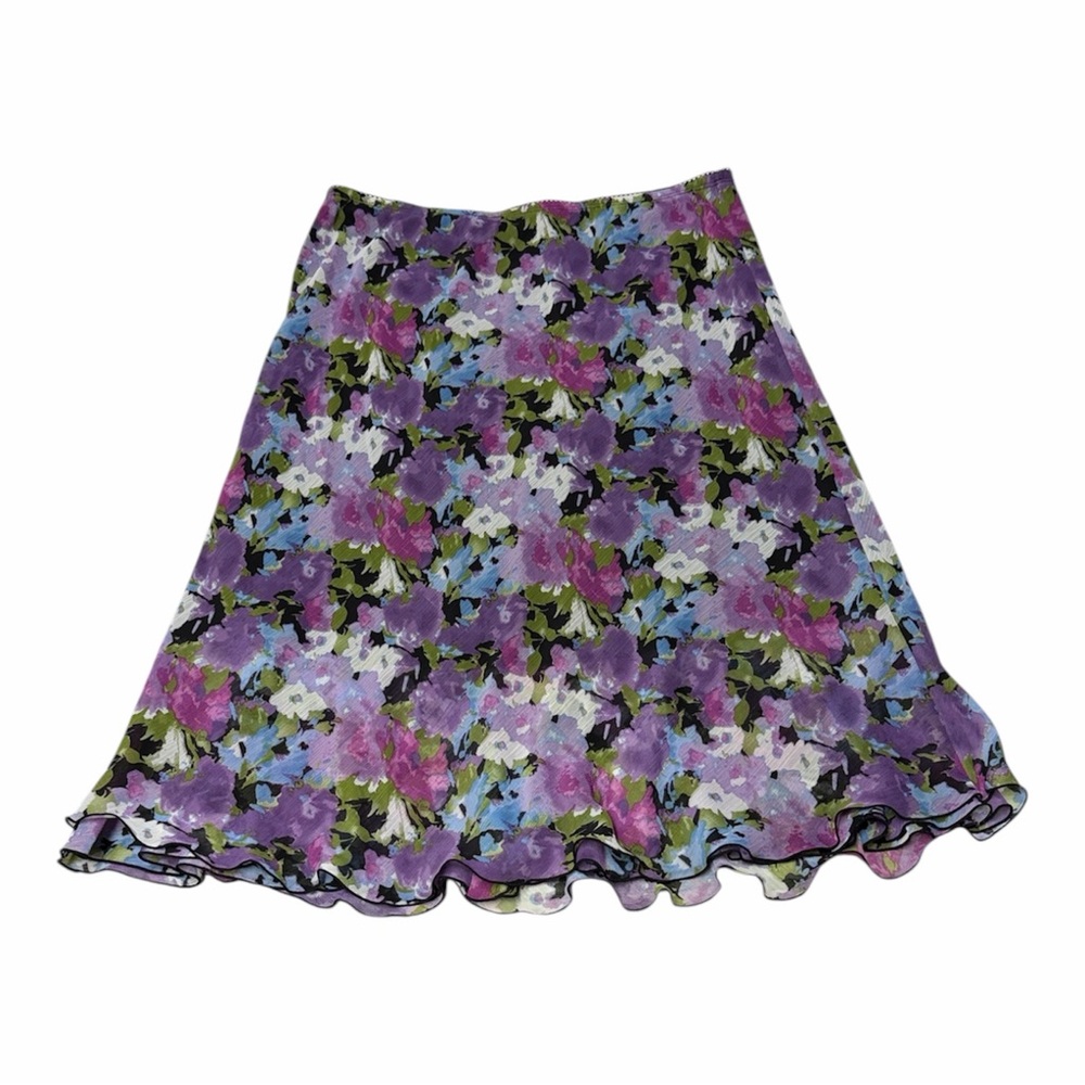 Elementz Purple and Blue Floral A-Line Skirt Y2K cottage core size large